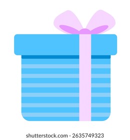 Cute blue strip giftbox with purple ribbon. Can be used for wallpaper and sticker