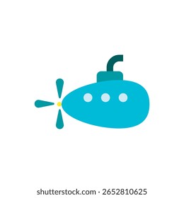  ícone azul bonito submarino. Vetor simples submarino com bolhas, perfeito para temas subaquáticos.