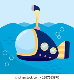Cute Blue Submarine Under the Sea
