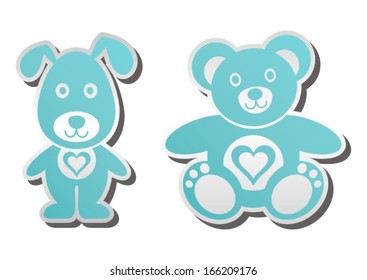 Cute blue teddy bear and dog with heart