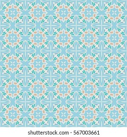 Cute blue tiles. Abstract geometric background. Mosaics retro vintage vector seamless pattern