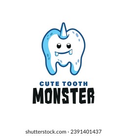 Cute blue tooth monster logo template