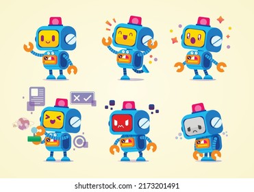 cute blue toy character with different pose and emotional collection set