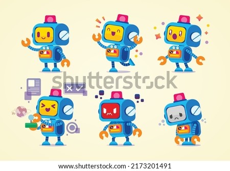 cute blue toy character with different pose and emotional collection set