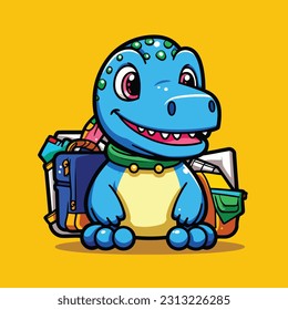 A Cute Blue T-Rex is Going Back to School