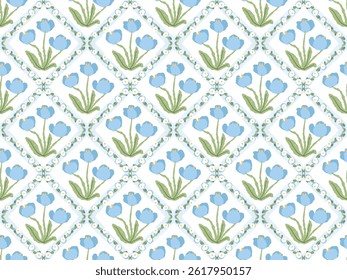 bonito azul tulipa bloco de flor imprimir plano de fundo sem emenda