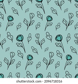 Cute blue tulip flower, seamless pattern background wallpaper textile design