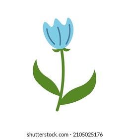 Cute Blue Tulip. Vector Flower Clipart.