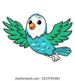 Cute blue turquoise bird cartoon flying