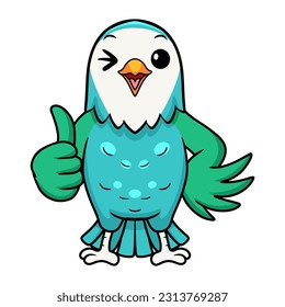 Cute blue turquoise bird cartoon giving thumb up