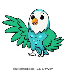 Cute blue turquoise bird cartoon waving hand