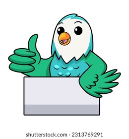 Cute blue turquoise bird cartoon giving thumb up