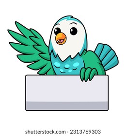 Cute blue turquoise bird cartoon waving hand