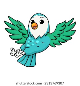 Cute blue turquoise bird cartoon flying