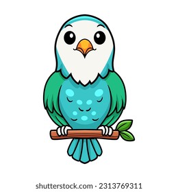 Cute blue turquoise bird cartoon on tree branch