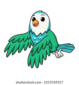 Cute blue turquoise bird cartoon flying