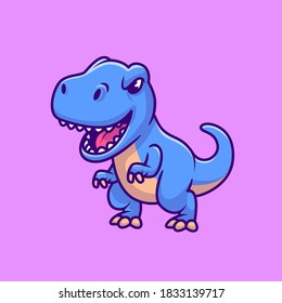 Cute Blue Tyrannosaurus Cartoon Vector Icon Illustration. Animal Dinosaurs Icon Concept Isolated Premium Vector. Flat Cartoon Style