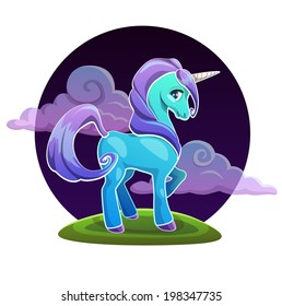 cute blue unicorn vector