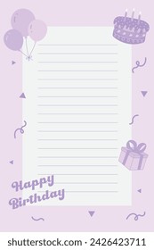Cute blue vertical birthday note