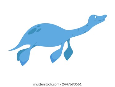 Cute blue water dinosaur. Prehistoric animal, jungle reptiles group, jurassic world evolution cartoon vector illustration