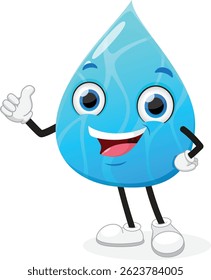 Cute blue water drop cartoon mascot character