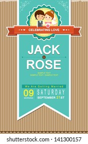 Cute blue wedding invitation card template vector/illustration