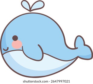 Cute blue whale cartoon with pink cheeks clip art