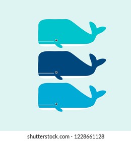 Cute blue whale cartoon. Whale vector illustration.