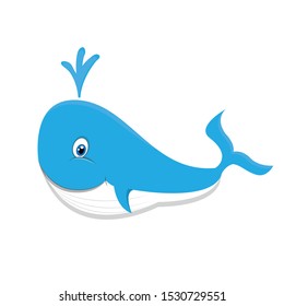 Cute blue whale cartoon vector on white background