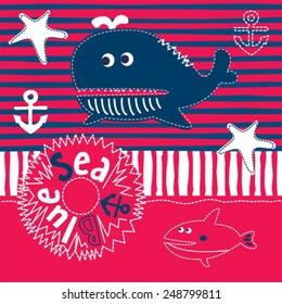 cute blue whale cartoon vector illustration