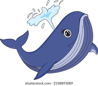 Cute blue whale chibi cartoon vector illustration