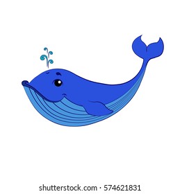 Cute blue whale with fountain