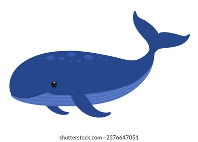 Cute blue whale. Giant ocean animal. Childish character. Vector flat illustration isolated on white background