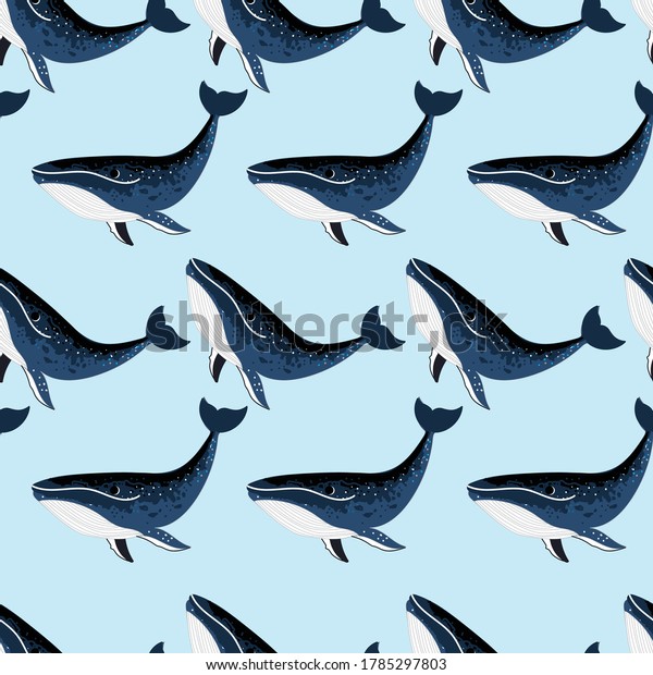 Cute Blue Whale Hand Drawn Illustration Stock Vector (Royalty Free ...