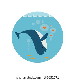 Cute blue whale with hearts.