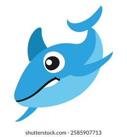 Cute blue whale icon. Flat illustration of cute blue whale icon for web design