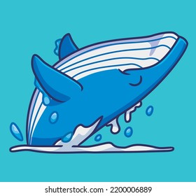 cute blue whale jumping humpback happy. isolated cartoon animal illustration. Flat Style Sticker Icon Design Premium Logo vector. Mascot Character