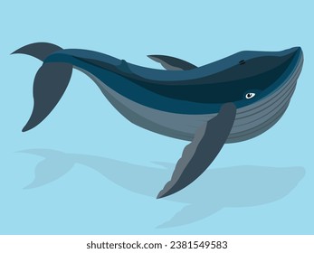 cute blue whale on blue background