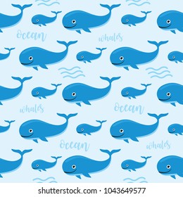 cute blue whale seamless pattern