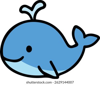 A cute blue whale with spout, cartoon ocean animal.