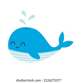 Cute blue whale. Vector childish illustration