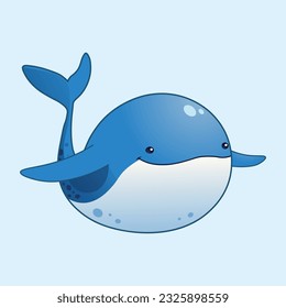 Cute Blue Whale Vector Illustration