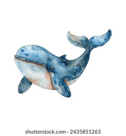 cute blue whale vector illustration in watercolour style