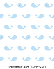 Cute Blue Whales Vector Pattern. Blue Whales Isolated on a White Background. Baby Shower Theme Vector Illustration. Sweet Simple Nursery Art. Lovely Baby Shower Vector Repeatable Pattern.