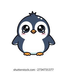 Cute blue and white cartoon penguin with large eyes and orange feet.eps
