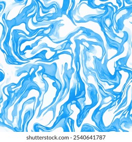 Cute blue and white ink watercolor seamless pattern with color brush strokes. watercolor background. Watercolor print in rustic vintage style, textile or wallpapers.
