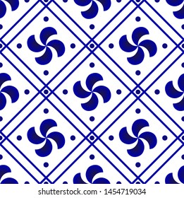 Cute blue and white pattern, Seamless porcelain indigo decor vector, Beautiful ceramic background, floral backdrop for design floor, wallpaper, tile, texture, fabric, paper, vector illustration