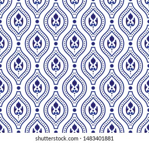 Cute blue and white pattern, Seamless porcelain indigo, Beautiful ceramic background, floral backdrop for design floor, texture, fabric, paper, Islamic wallpaper decor vector illustration