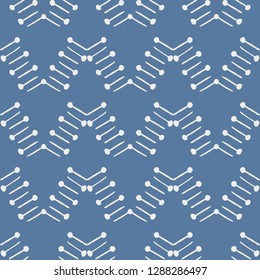 Cute blue and white seamless repeat pattern of short pins creating a chevron design. Great for sewing themed projects or simply as an abstract geometric vector design. Textiles, paper, home decor.