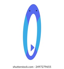 A cute blue and white surfboard on a white background.